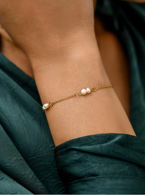 Bransoletka perełki, stal pozłacana S111595Z00