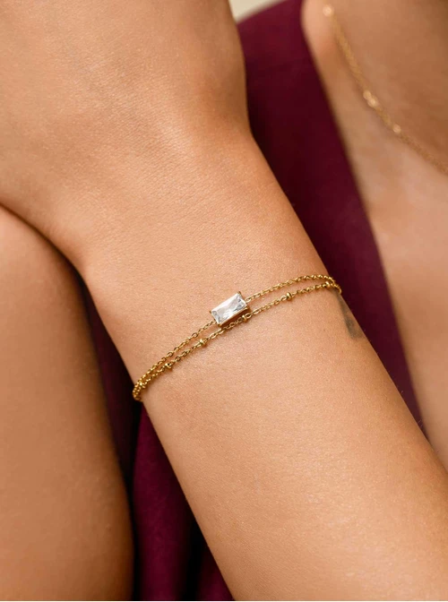 Bransoletka podwójna, kryształek, stal pozłacana S111605Z00