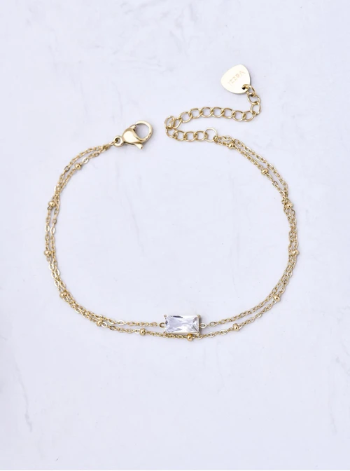 Bransoletka podwójna, kryształek, stal pozłacana S111605Z00