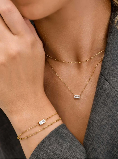 Bransoletka podwójna, kryształek, stal pozłacana S111605Z00