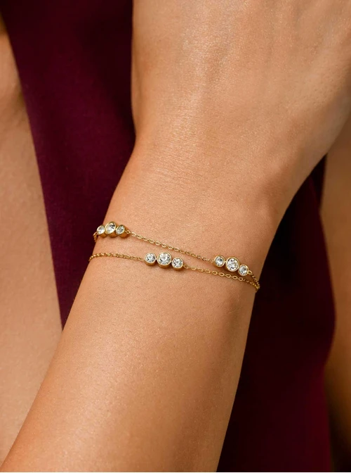 Bransoletka podwójna, kryształki, stal pozłacana S111590Z00