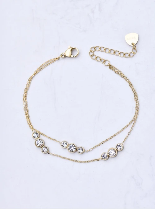 Bransoletka podwójna, kryształki, stal pozłacana S111590Z00