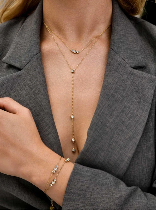 Bransoletka podwójna, kryształki, stal pozłacana S111590Z00