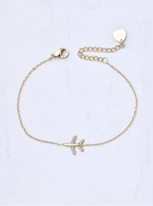 Bransoletka samolot z kryształkami, stal pozłacana S111720Z00