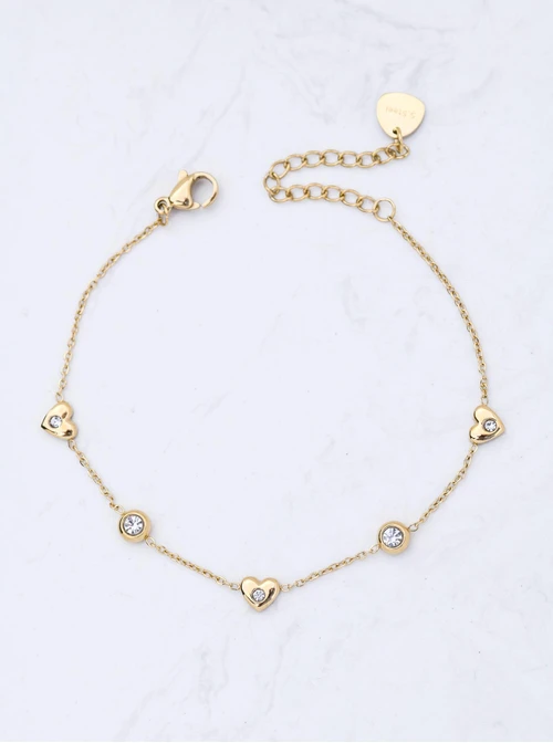 Bransoletka serduszka, kryształki, stal pozłacana S112291Z00