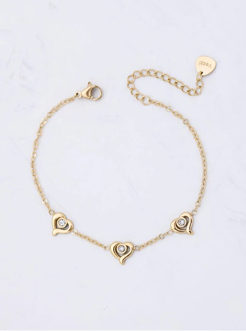 Bransoletka serduszka, kryształki, stal pozłacana S112505Z00