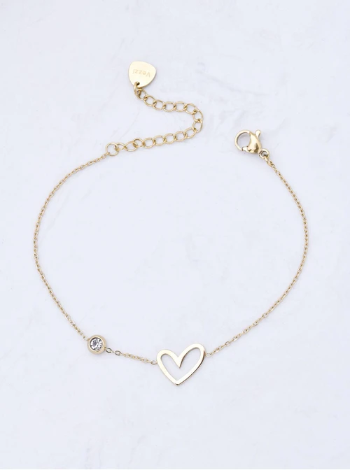 Bransoletka serduszko, kryształek, stal pozłacana S111620Z00