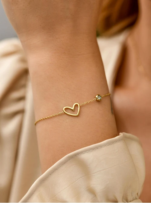 Bransoletka serduszko, kryształek, stal pozłacana S111620Z00