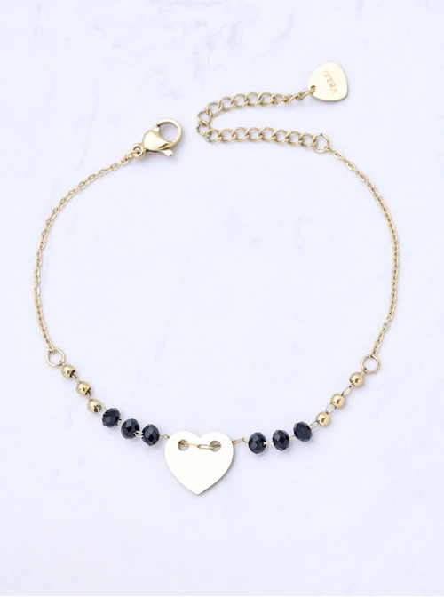 Bransoletka serduszko, kryształki, stal pozłacana S111805Z01