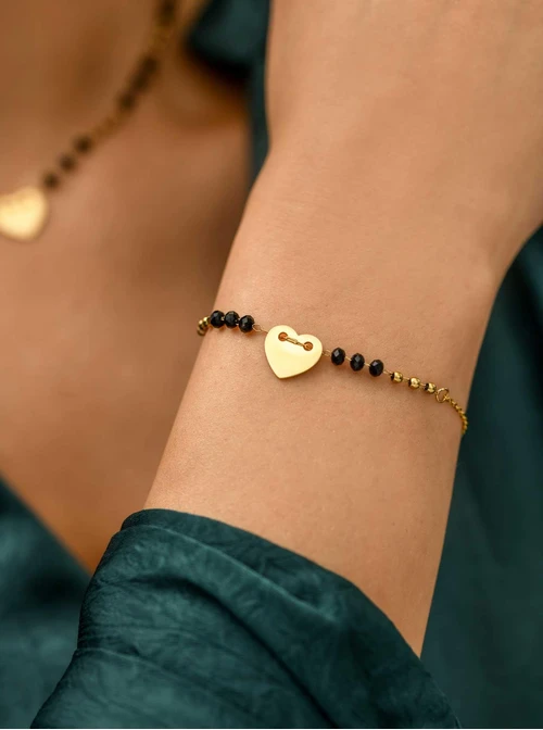 Bransoletka serduszko, kryształki, stal pozłacana S111805Z01