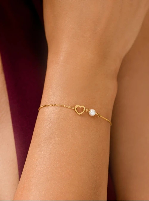 Bransoletka serduszko, perełka, stal pozłacana S111618Z00