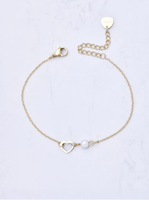 Bransoletka serduszko, perełka, stal pozłacana S111618Z00