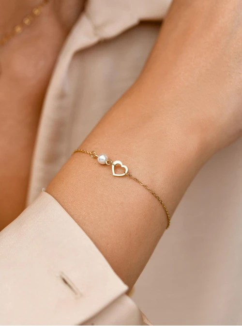 Bransoletka serduszko, perełka, stal pozłacana S111618Z00
