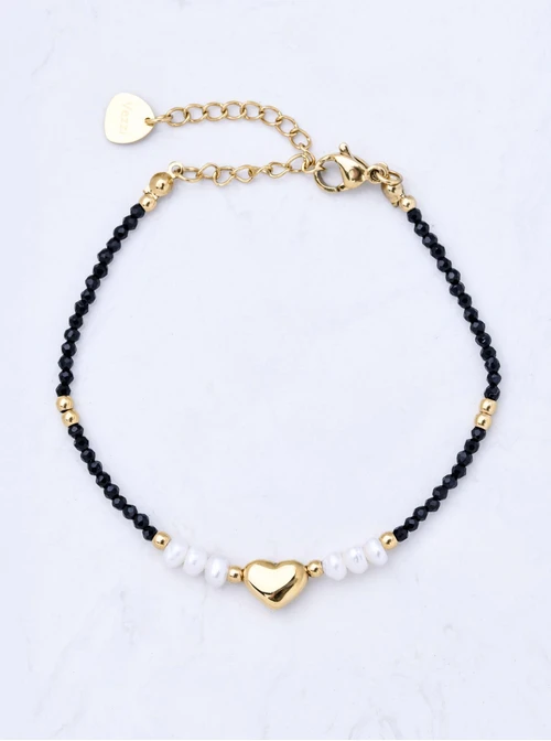Bransoletka serduszko, perełki, stal pozłacana S111794Z01