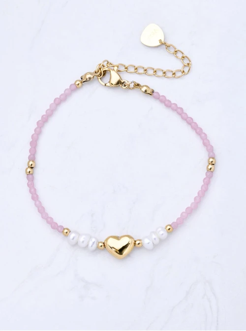 Bransoletka serduszko, perełki, stal pozłacana S111796Z06