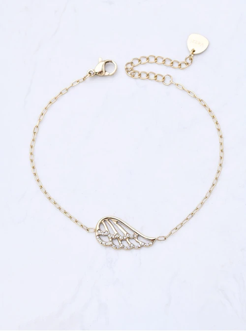 Bransoletka skrzydełko, kryształki, stal pozłacana S111679Z00