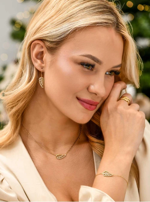 Bransoletka skrzydełko, kryształki, stal pozłacana S111679Z00