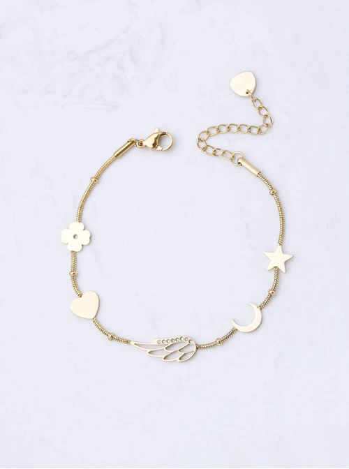 Bransoletka skrzydełko, serce, księżyc, stal pozłacana  S112129Z00