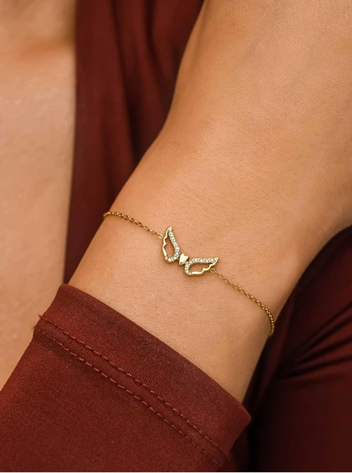 Bransoletka skrzydła, serduszko, stal pozłacana S111681Z00