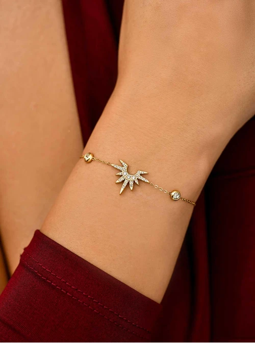 Bransoletka słońce z kryształkami, stal pozłacana S111588Z00