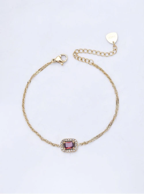 Bransoletka z czerwonym kryształkiem, stal pozłacana S111641Z03