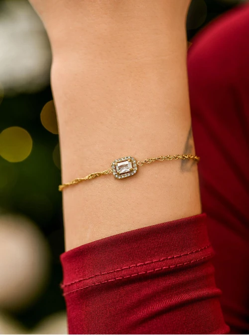 Bransoletka z kryształkiem, stal pozłacana S111641Z00