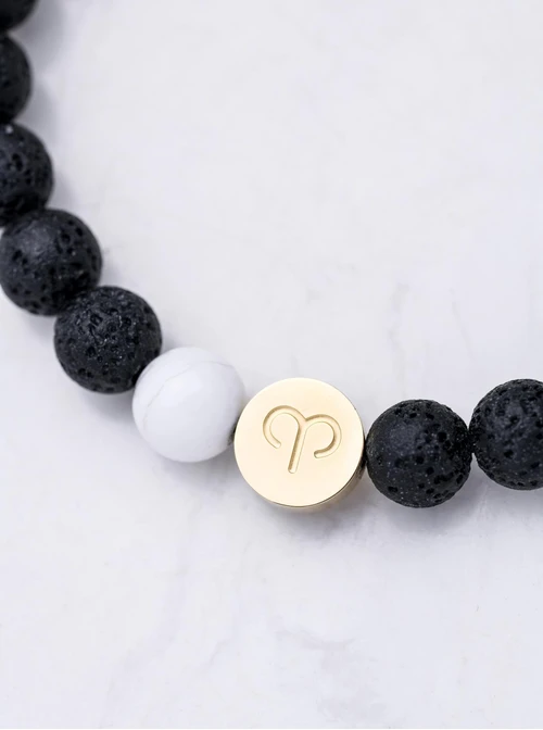 Bransoletka znak zodiaku Baran, Howlit, stal pozłacana S110516Z00