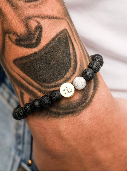 Bransoletka znak zodiaku Baran, Howlit, stal pozłacana S110516Z00