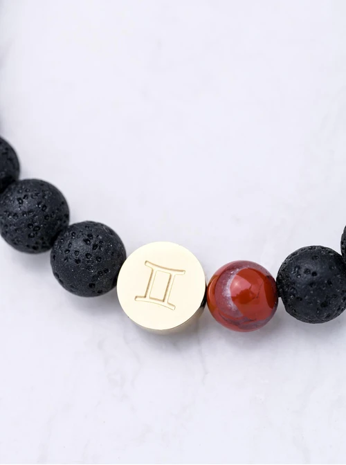 Bransoletka znak zodiaku Bliźnięta, Jaspis, stal pozłacana S110513Z00