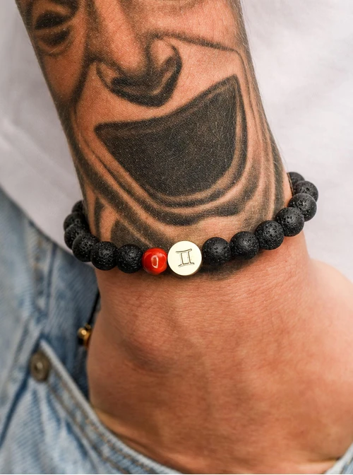 Bransoletka znak zodiaku Bliźnięta, Jaspis, stal pozłacana S110513Z00