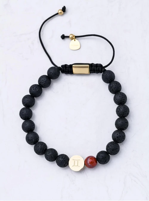 Bransoletka znak zodiaku Bliźnięta z grawerem, Jaspis, stal pozłacana S110513Z00
