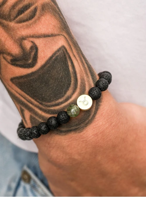 Bransoletka znak zodiaku Byk, Agat, stal pozłacana S110521Z00