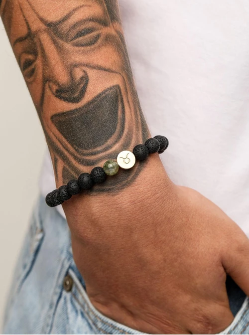 Bransoletka znak zodiaku Byk, Agat, stal pozłacana S110521Z00