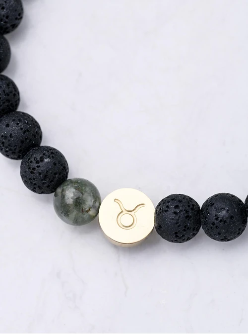 Bransoletka znak zodiaku Byk z grawerem, Agat, stal pozłacana S110521Z00