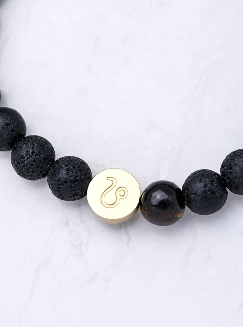 Bransoletka znak zodiaku Lew, Tygrysie Oko, stal pozłacana S110511Z00