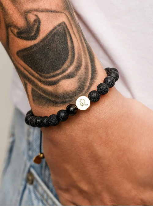 Bransoletka znak zodiaku Lew, Tygrysie Oko, stal pozłacana S110511Z00