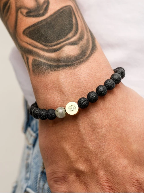 Bransoletka znak zodiaku Rak, Labradoryt, stal pozłacana S110514Z00