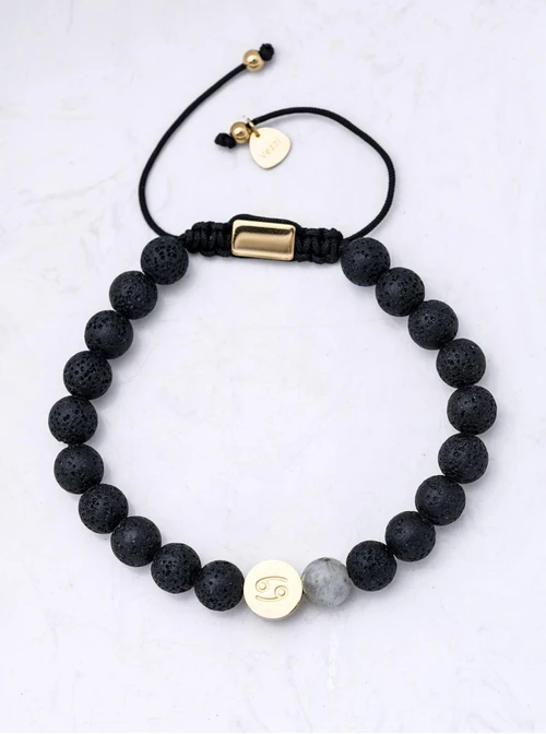 Bransoletka znak zodiaku Rak, Labradoryt, stal pozłacana S110514Z00