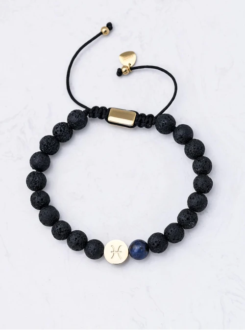 Bransoletka znak zodiaku Ryby z grawerem, Sodalit, stal pozłacana S110517Z00