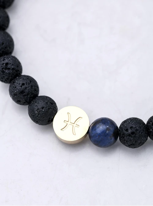 Bransoletka znak zodiaku Ryby z grawerem, Sodalit, stal pozłacana S110517Z00