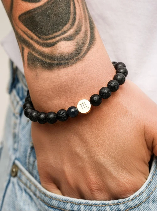 Bransoletka znak zodiaku Skorpion, Agat, stal pozłacana S110510Z00