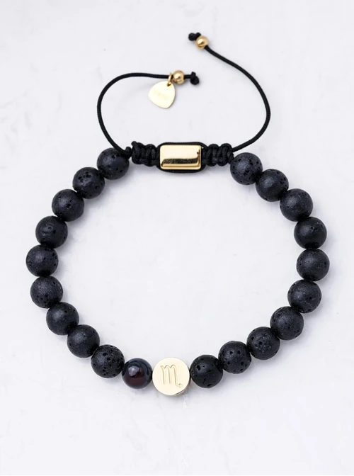 Bransoletka znak zodiaku Skorpion z grawerem, Agat, stal pozłacana S110510Z00
