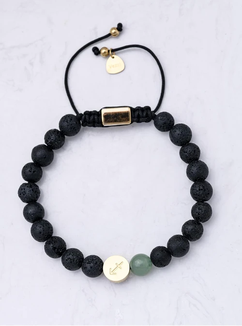 Bransoletka znak zodiaku Strzelec z grawerem, Awenturyn, stal pozłacana S110518Z00