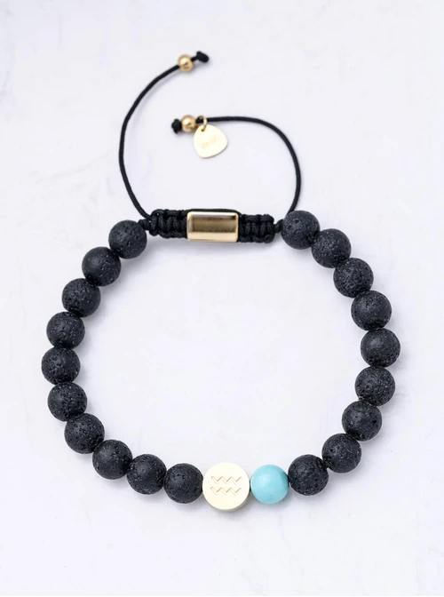 Bransoletka znak zodiaku Wodnik, Turkus, stal pozłacana S110512Z00