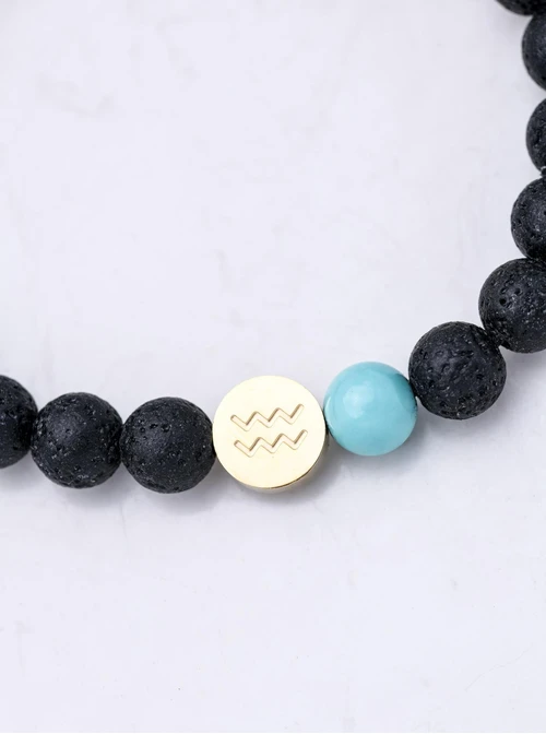 Bransoletka znak zodiaku Wodnik, Turkus, stal pozłacana S110512Z00