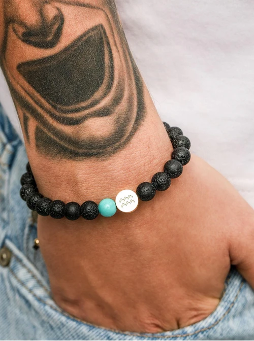 Bransoletka znak zodiaku Wodnik, Turkus, stal pozłacana S110512Z00