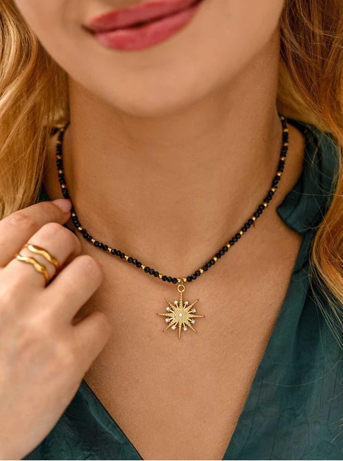 Choker gwiazda, Spinel, stal pozłacana S311429Z00