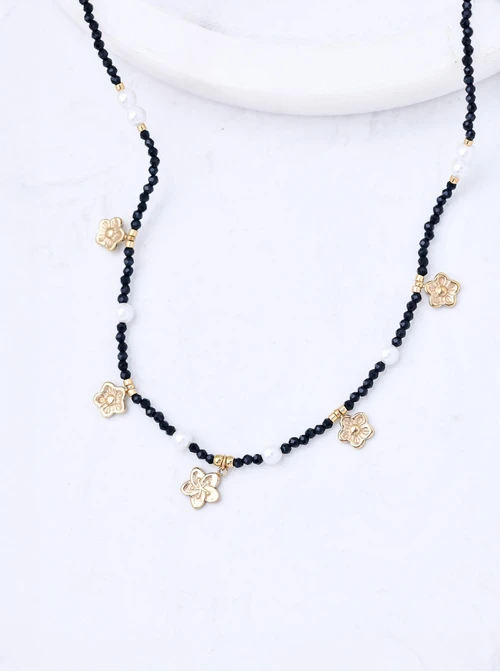 Choker kwiatuszki, perełki, stal pozłacana S311798Z01