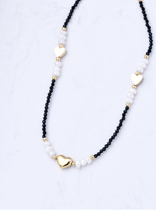 Choker serduszka, perełki, stal pozłacana S311793Z01