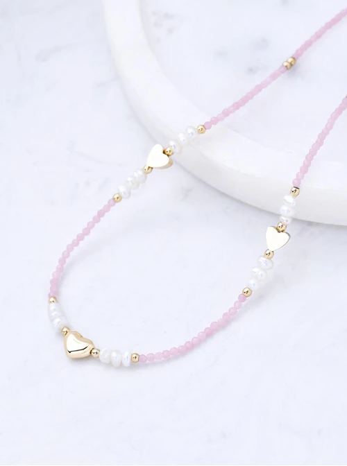 Choker serduszka, perełki, stal pozłacana S311795Z06